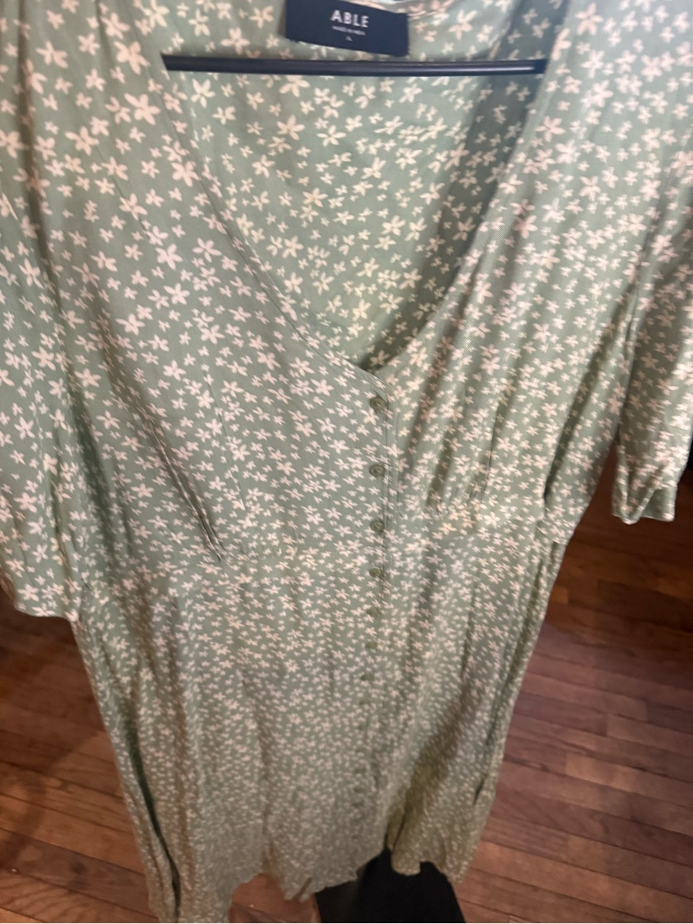 ABLE Light Sage Green Floral Button Midi Dress